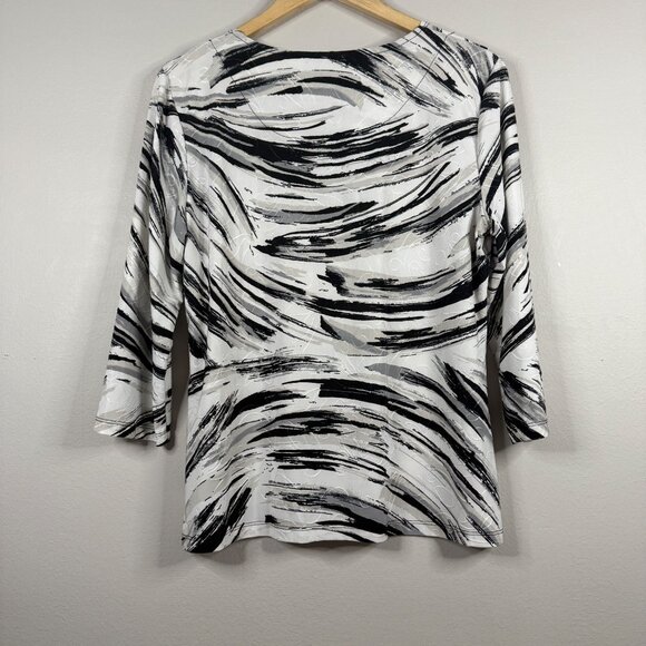 JM Collection Womens P/L Black & White Abstract Print Top With 3/4 Sleeves - Picture 2 of 11